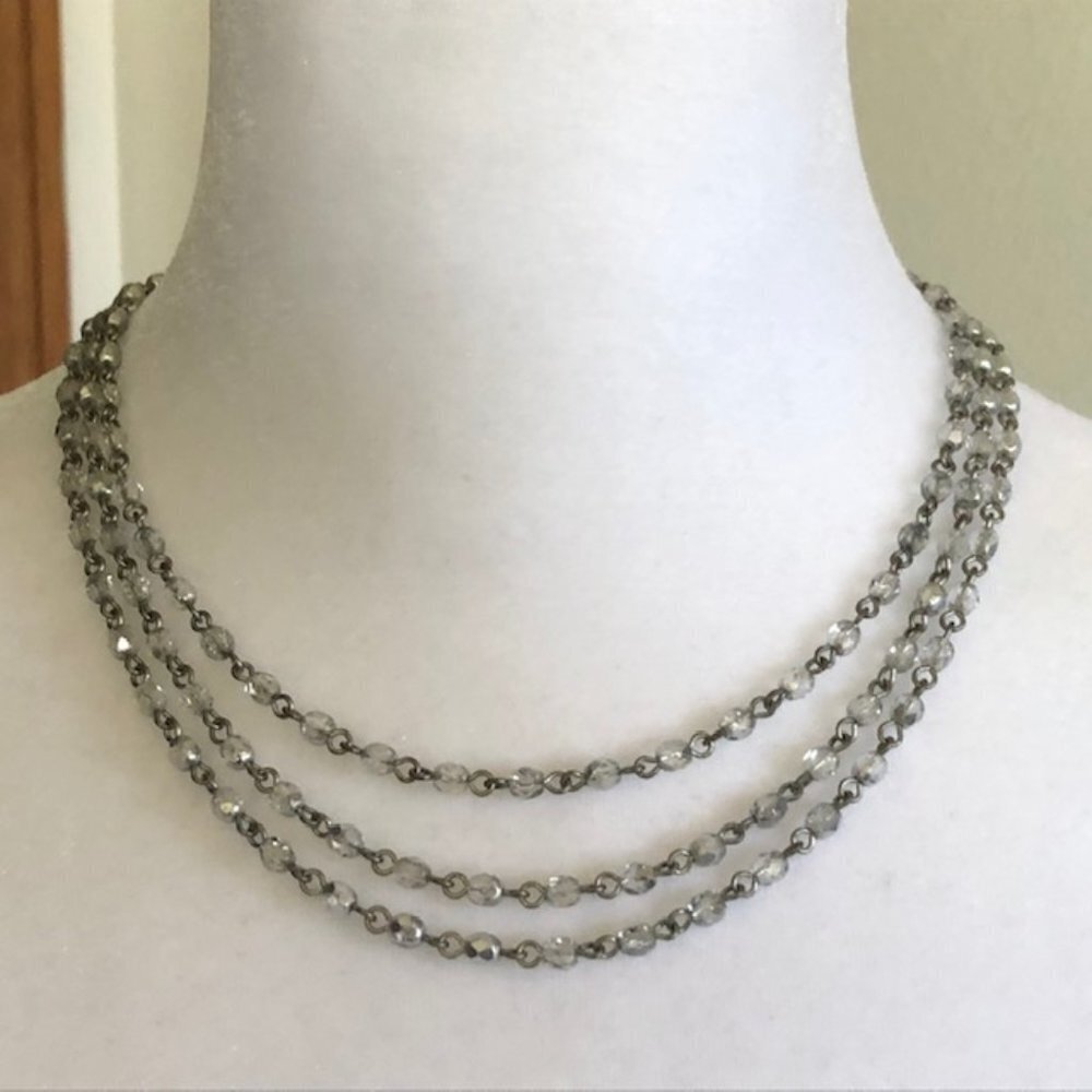 R. J. GRAZIANO Signed Vintage Silver Clear Bead Triple Strand Choker